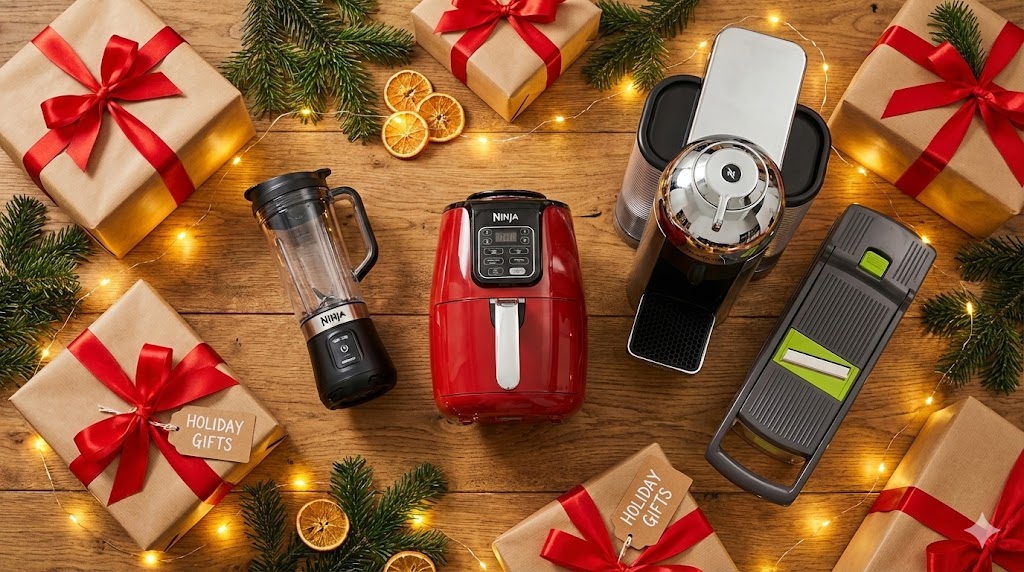 Selection of the best kitchen Christmas Gifts and idées Cadeaux de Noël 2025 featuring Ninja Blender, Air Fryer and Nespresso
